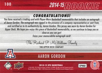 2014-15 SPx #100 Aaron Gordon Back