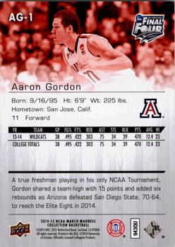 2014-15 Upper Deck NCAA March Madness #AG-1 Aaron Gordon Back