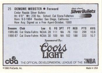 1990-91 ProCards CBA #25 Demone Webster Back