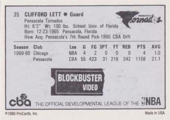 1990-91 ProCards CBA #35 Clifford Lett Back