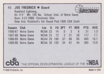 1990-91 ProCards CBA #45 Joe Fredrick Back