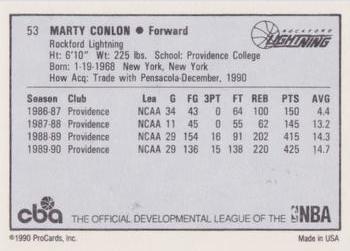 1990-91 ProCards CBA #53 Marty Conlon Back