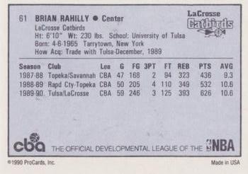 1990-91 ProCards CBA #61 Brian Rahilly Back