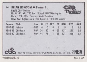 1990-91 ProCards CBA #74 Brian Rowsom Back