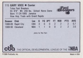 1990-91 ProCards CBA #115 Gary Voce Back