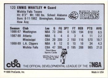 1990-91 ProCards CBA #120 Ennis Whatley Back