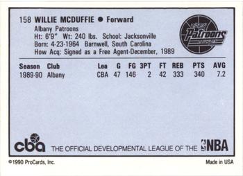 1990-91 ProCards CBA #158 Willie McDuffie Back
