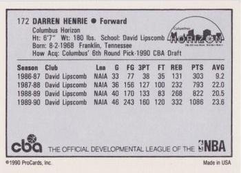 1990-91 ProCards CBA #172 Darren Henrie Back
