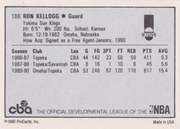 1990-91 ProCards CBA #188 Ron Kellogg Back