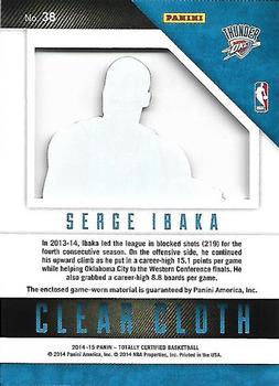 2014-15 Panini Totally Certified - Clear Cloth Jerseys Red #38 Serge Ibaka Back