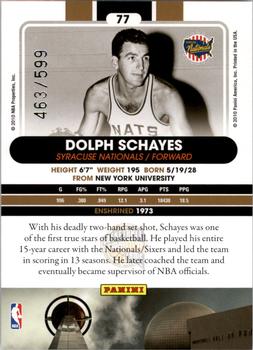 2010 Panini Hall of Fame #77 Dolph Schayes  Back