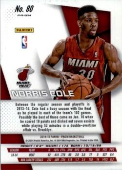 2014-15 Panini Prizm - Prizms Red White and Blue Pulsar #80 Norris Cole Back