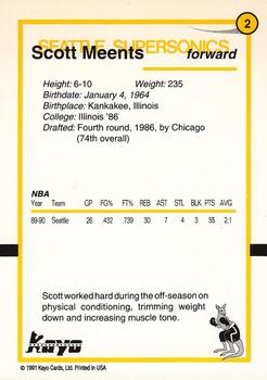 1990-91 Kayo Seattle SuperSonics #2 Scott Meents Back