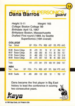 1990-91 Kayo Seattle SuperSonics #14 Dana Barros Back