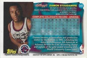 1996 Topps Kellogg's Toronto Raptors #2 Damon Stoudamire Back