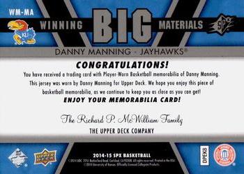 2014-15 SPx - Winning Big Materials #WM-MA Danny Manning Back