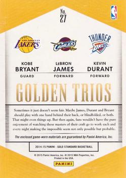 2014-15 Panini Gold Standard - Golden Trios #27 Kevin Durant / Kobe Bryant / LeBron James Back