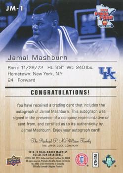 2014-15 Upper Deck NCAA March Madness - Gold Foil Autographs #JM-1 Jamal Mashburn Back