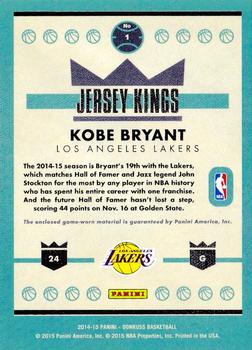 2014-15 Donruss - Jersey Kings #1 Kobe Bryant Back
