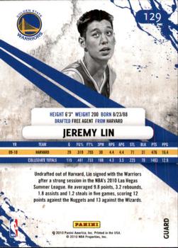 2010-11 Panini Rookies & Stars #129 Jeremy Lin  Back