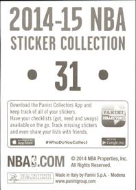 2014-15 Panini Stickers #31 New York Knicks Home Jersey Back