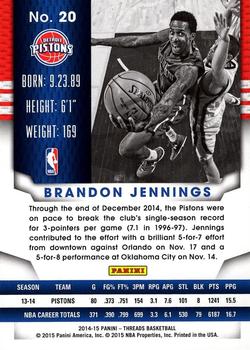 2014-15 Panini Threads #20 Brandon Jennings Back