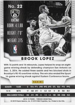 2014-15 Panini Threads #22 Brook Lopez Back
