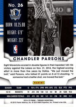 2014-15 Panini Threads #26 Chandler Parsons Back