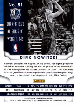 2014-15 Panini Threads #51 Dirk Nowitzki Back