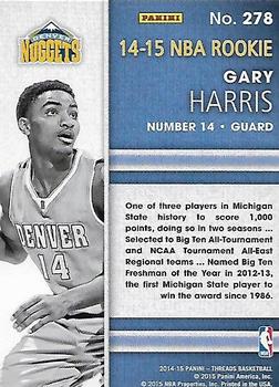 2014-15 Panini Threads #278 Gary Harris Back