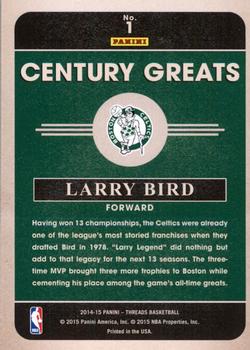 2014-15 Panini Threads - Century Greats #1 Larry Bird Back