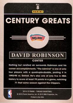 2014-15 Panini Threads - Century Greats #8 David Robinson Back