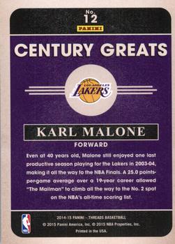 2014-15 Panini Threads - Century Greats #12 Karl Malone Back