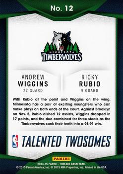 2014-15 Panini Threads - Talented Twosomes #12 Andrew Wiggins / Ricky Rubio Back