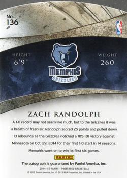 2014-15 Panini Preferred #136 Zach Randolph Back