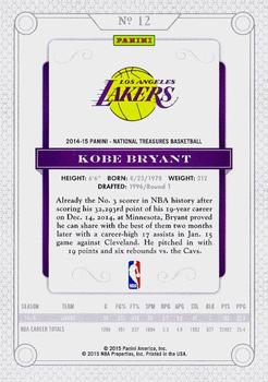 2014-15 Panini National Treasures #12 Kobe Bryant Back