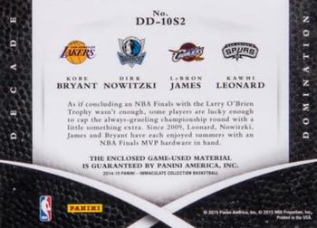 2014-15 Panini Immaculate Collection - Decade Domination Quads #DD-10S2 LeBron James / Dirk Nowitzki / Kawhi Leonard / Kobe Bryant Back