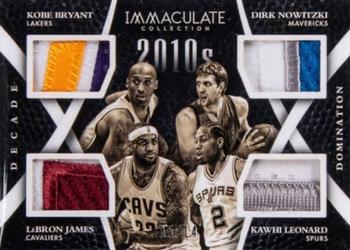 2014-15 Panini Immaculate Collection - Decade Domination Quads #DD-10S2 LeBron James / Dirk Nowitzki / Kawhi Leonard / Kobe Bryant Front