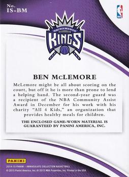 2014-15 Panini Immaculate Collection - Immaculate Standard #IS-BM Ben McLemore Back