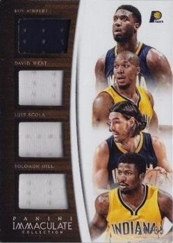 2014-15 Panini Immaculate Collection - Quad Relics #Q-IND Solomon Hill / David West / Luis Scola / Roy Hibbert Front