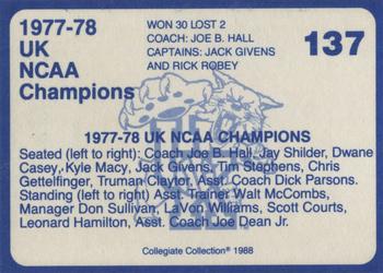 1988-89 Kentucky's Finest Collegiate Collection #137 '77-'78 Team Back