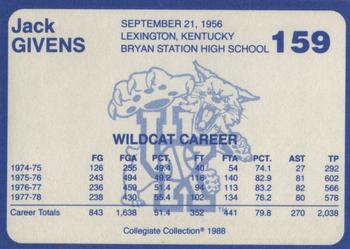 1988-89 Kentucky's Finest Collegiate Collection #159 Jack Givens Back