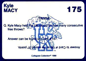 1988-89 Kentucky's Finest Collegiate Collection #175 Kyle Macy Back