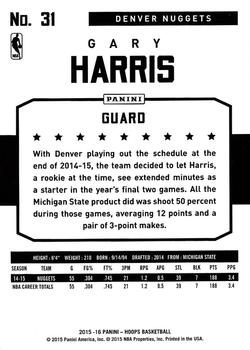 2015-16 Hoops #31 Gary Harris Back