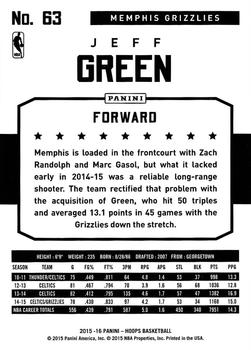 2015-16 Hoops #63 Jeff Green Back