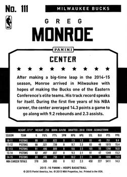2015-16 Hoops #111 Greg Monroe Back