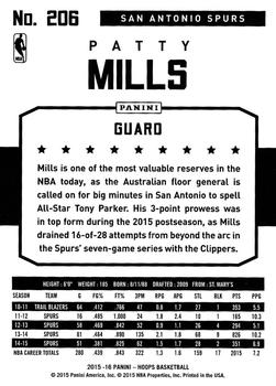 2015-16 Hoops #206 Patty Mills Back