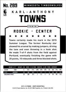 2015-16 Hoops #289 Karl-Anthony Towns Back