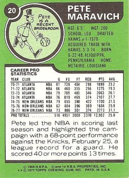 1977-78 Topps - White Backs #20 Pete Maravich Back