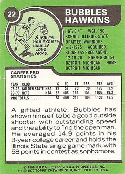1977-78 Topps - White Backs #22 Bubbles Hawkins Back